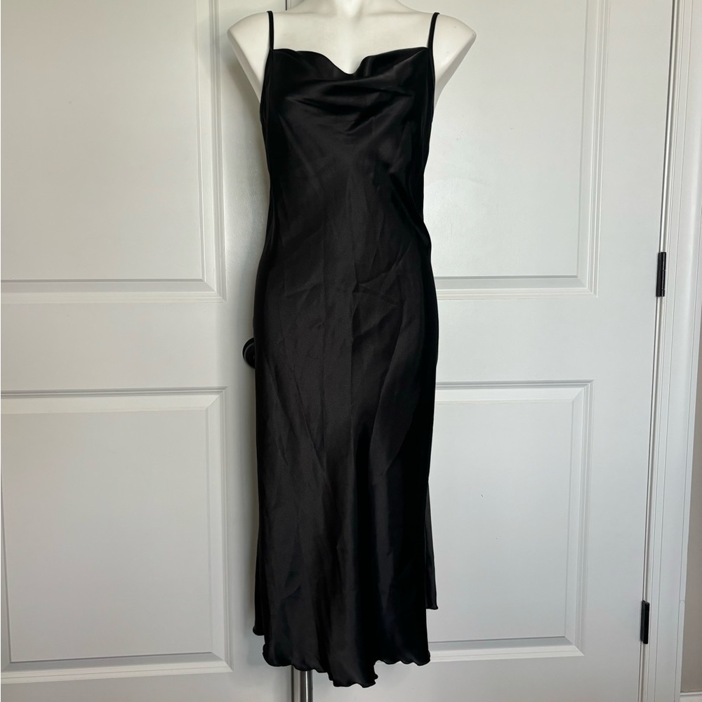 NWT Bebe Black Drape Neck Bias Cut Midi Slip Dress M
